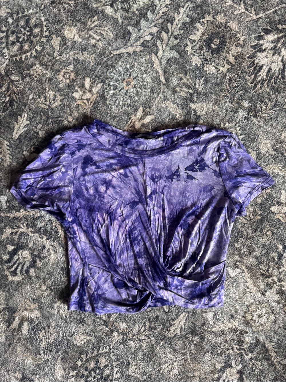SHEIN Purple Tie-Dye Twist-Front Cropped Top